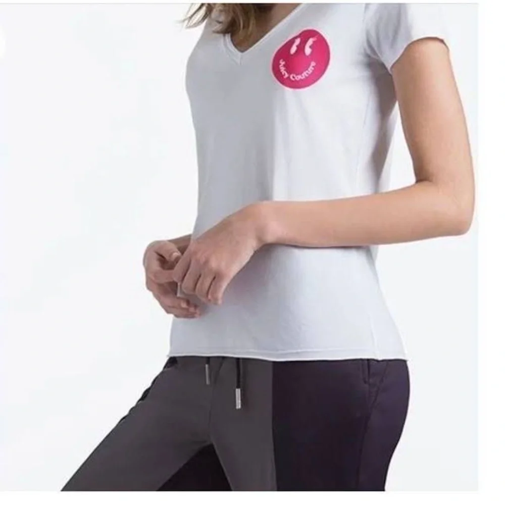 NWT Juicy Couture Pink Smiley Face Graphic V-neck Tee